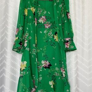 DKNY Green Floral Long Sleeve Dress